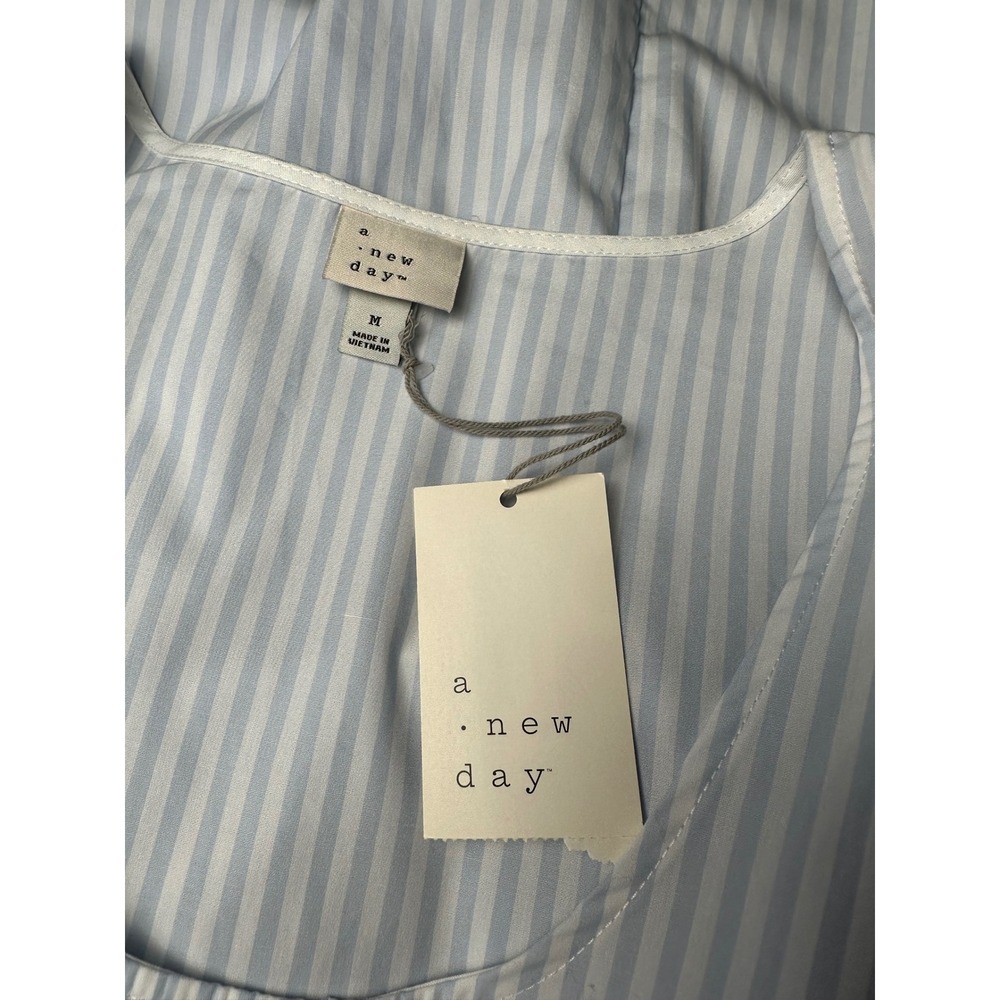 A New Day Womens Striped Tiered Babydoll Mini Dress‎ M Blue White Coastal Summer - Picture 8 of 12